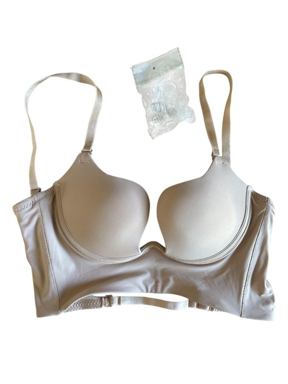 Bra Womens 34/75 Beige Low Back T-Shirt Padded Underwire Adjustable Straps Fleur